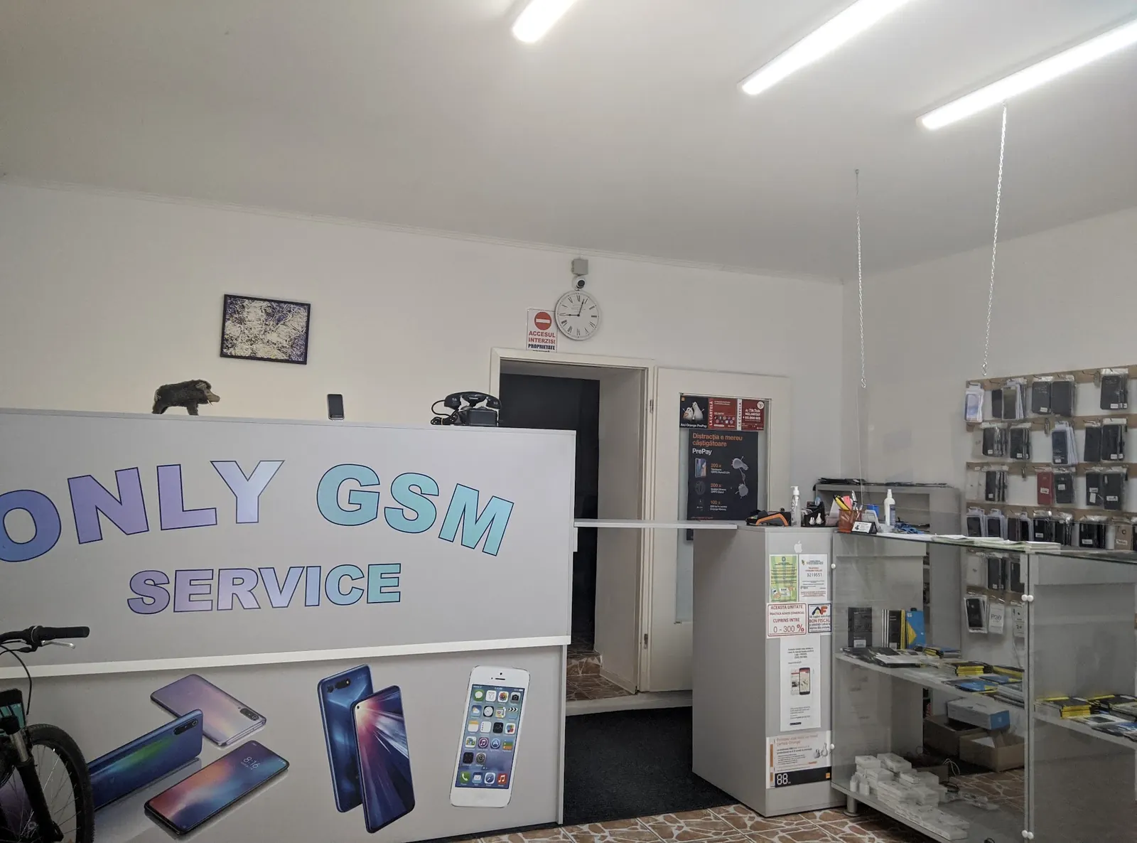 Recepția Only GSM Service, cu sigla noastră pe tejghea